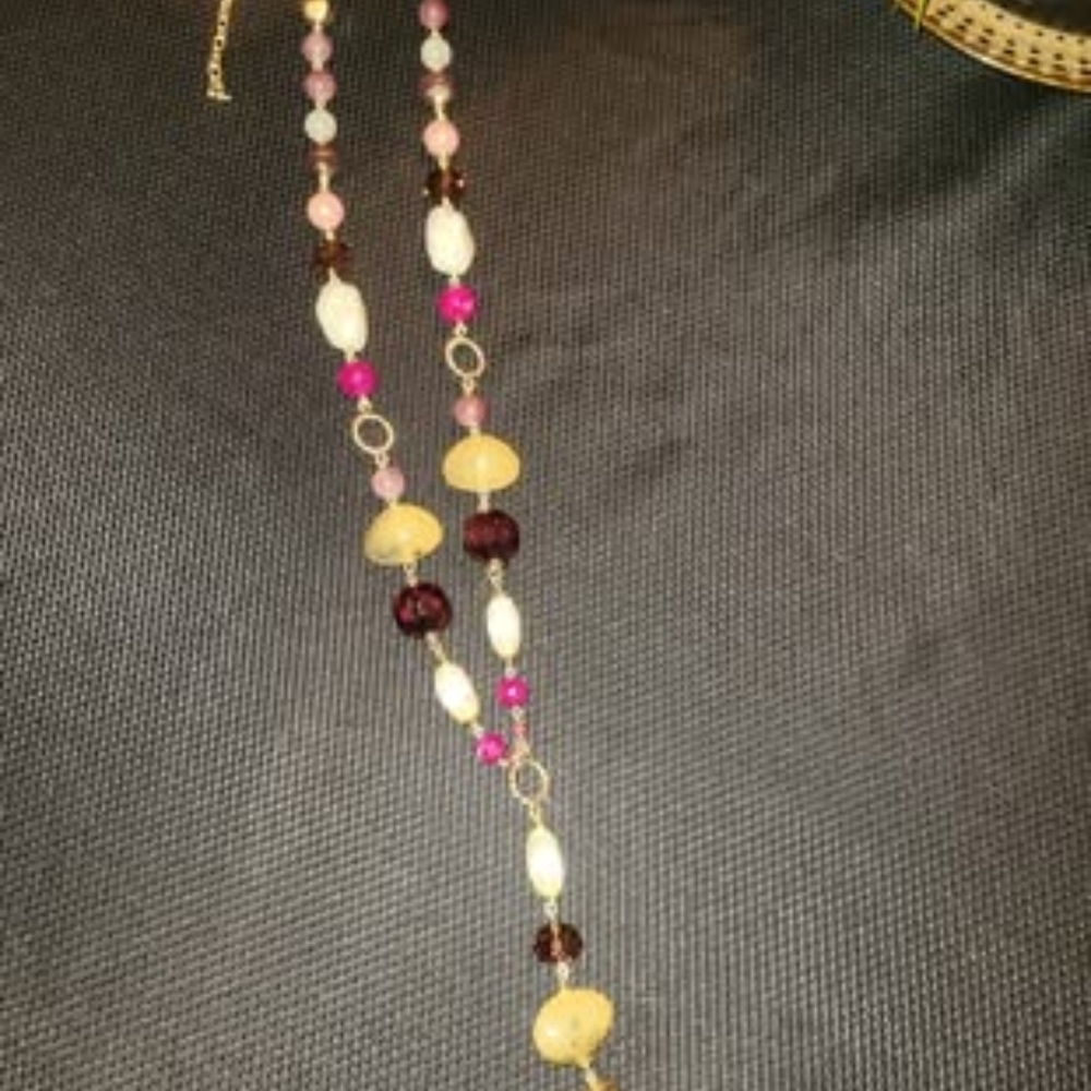 33" Chico's Pink and Yellow Beaded Necklace
